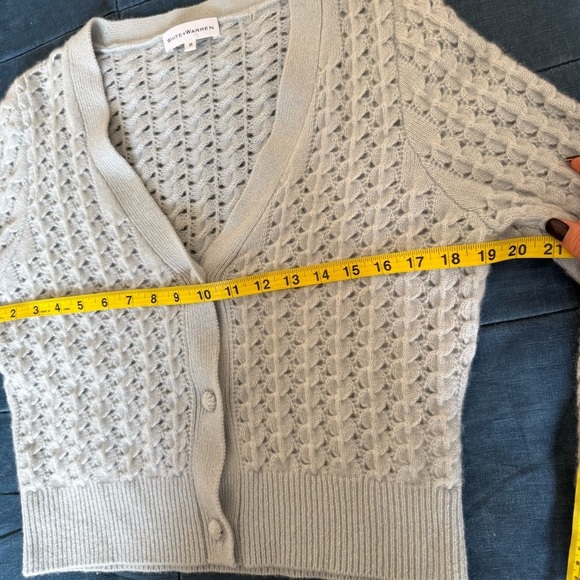 WHITE + WARREN Cashmere Open Stitch Cardigan in Sky Blue Size Medium - Picture 11 of 13
